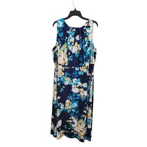 NWOT London Times Woman Key Hole Detail Navy Floral Plus Size Dress, Size 14W